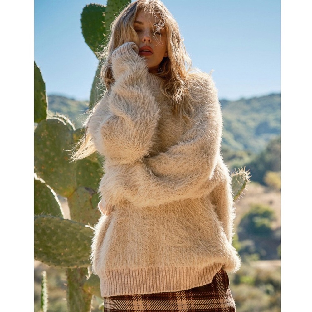 Women Fuzzy Pullover Sweater Oatmeal Cozy Chic Boho Sweater